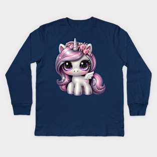 Pink glitter pony unicorn Kids Long Sleeve T-Shirt